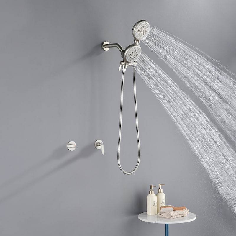 Wall Mount Shower Faucet with Handheld Shower Brass 5-Setting Spray Dual Head Shower System with Rough-in Valve