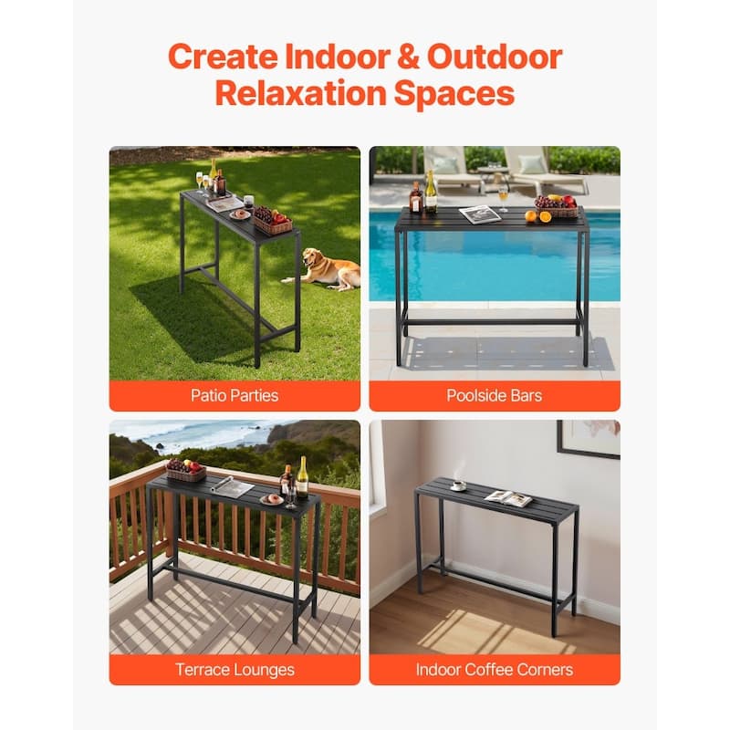 47x15 Inch Outdoor Bar Dining Table with Waterproof Top and Carbon Steel Frame for Balcony Yard or Hot Tub - 47”L x 15”W x 39”H