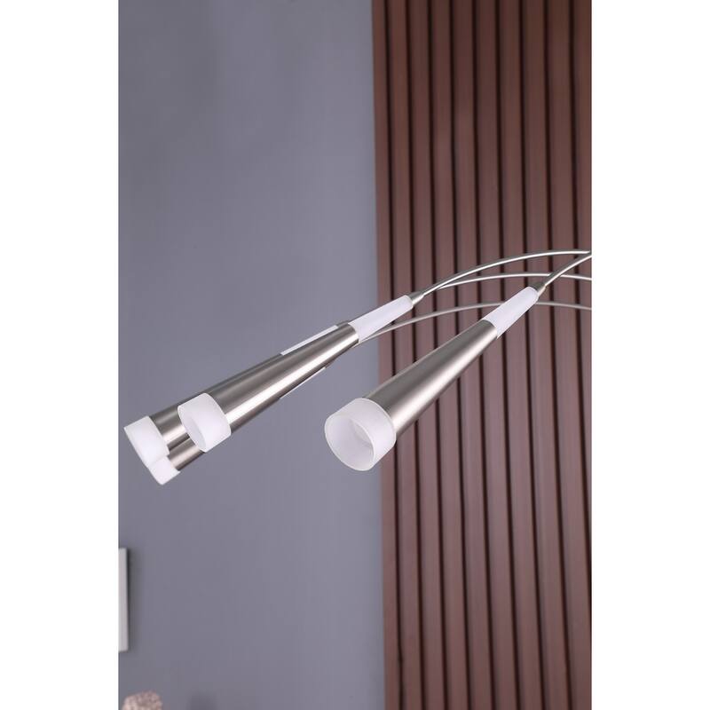 Silver Metal Arc Floor Lamp with 4 LED Frosted Glass Shades and Push Thru Switch - 43” x 43” x 72” (D x W x H)