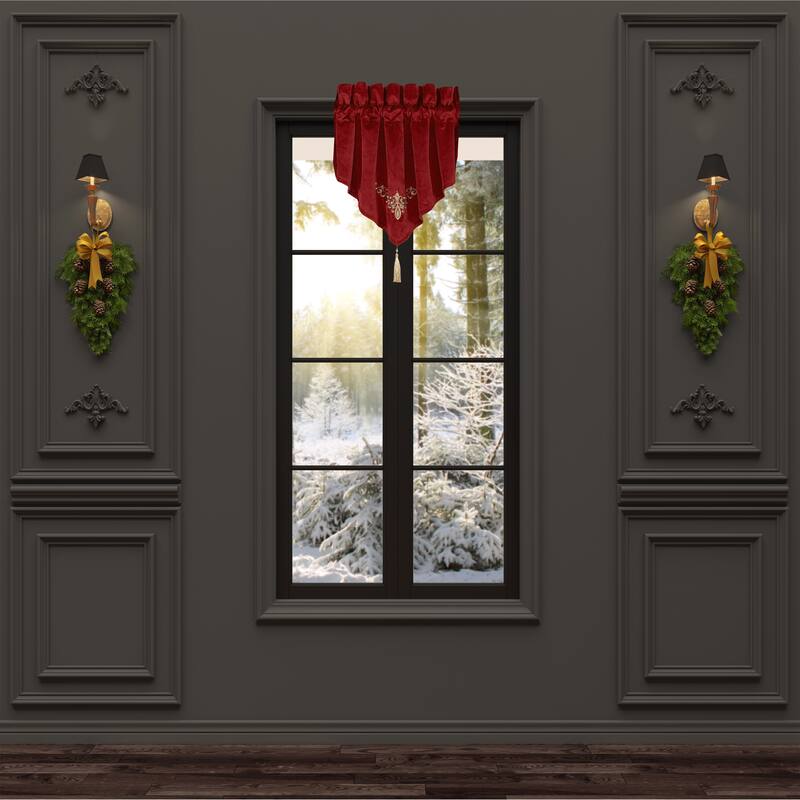 J. Queen New York Noelle Christmas Window Ascot Valance - Crimson