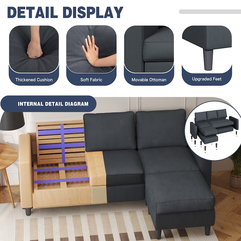 Futzca 74" Convertible Sectional Sofa Couch, Small L-Shaped Sofa