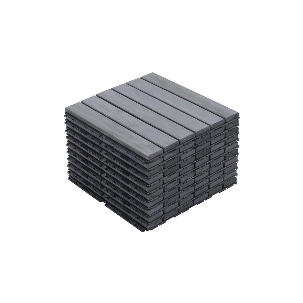 10 PCS Interlocking Deck Tiles Striped Pattern, 12" x 12" Square Acacia Hardwood Outdoor Flooring for Patio,Bancony,Pool Side