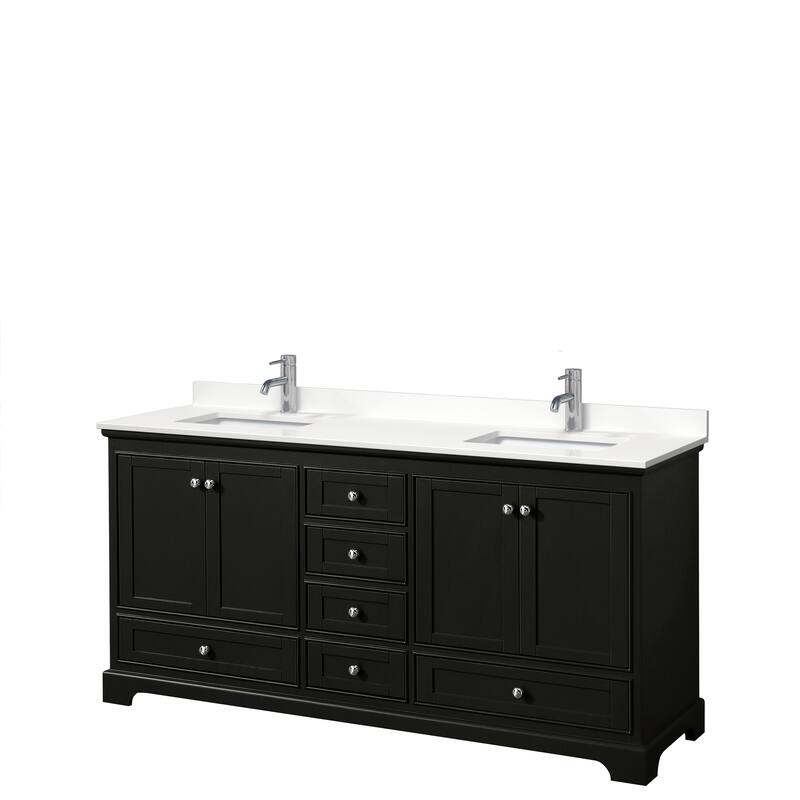 Deborah 72-inch Double Vanity, Quartz Top - Dark Espresso, Chrome Trim, White Quartz Top