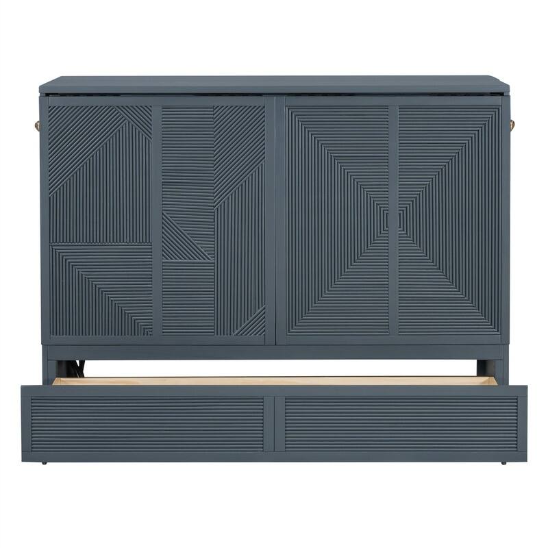 Full/Queen Size Murphy Bed Wall Bed with a Large Storage Drawer, Foldable Murphy Cabinet Bed with USB Ports and Outlets
