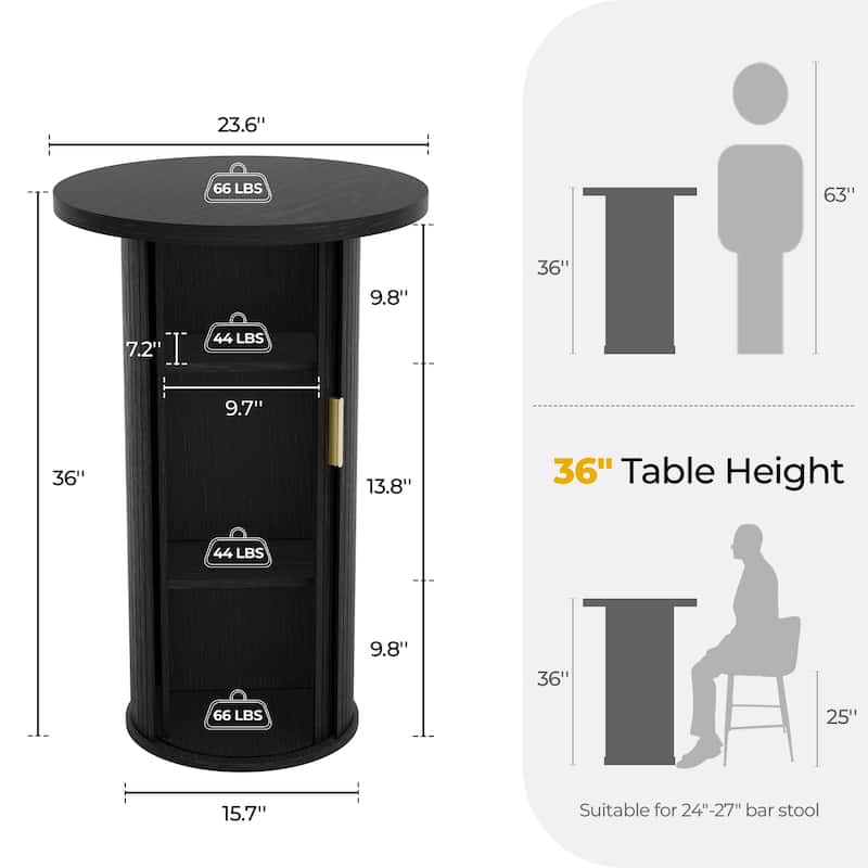 Small Tambour Dining Table with Three-Layer Storage Shelf, 36" Tall Round Bar Table - 36'' H X 23.6'' W X 23.6'' D