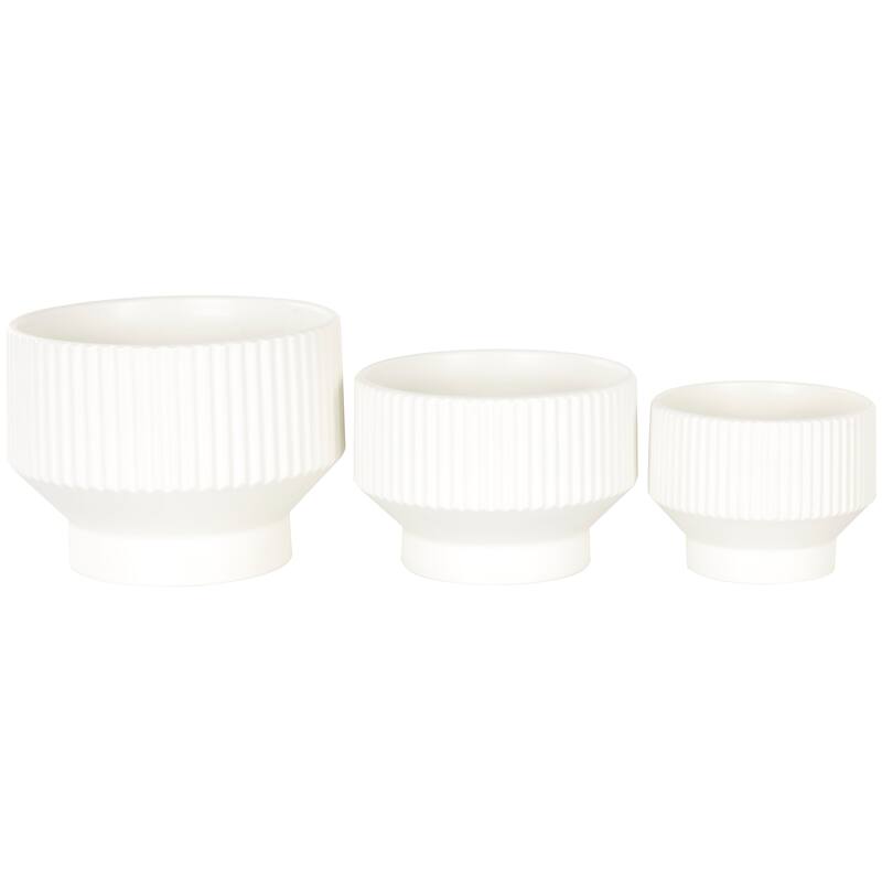 Green, Cream or White Ceramic Wide Planter with Linear Grooves and Tapered Bases (Set of 3)