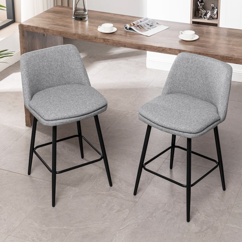 Linen Swivel Bar Stools Set of 2, Counter Height Upholstered Bar Stools, Bar Chairs with Curved Back & Metal Legs