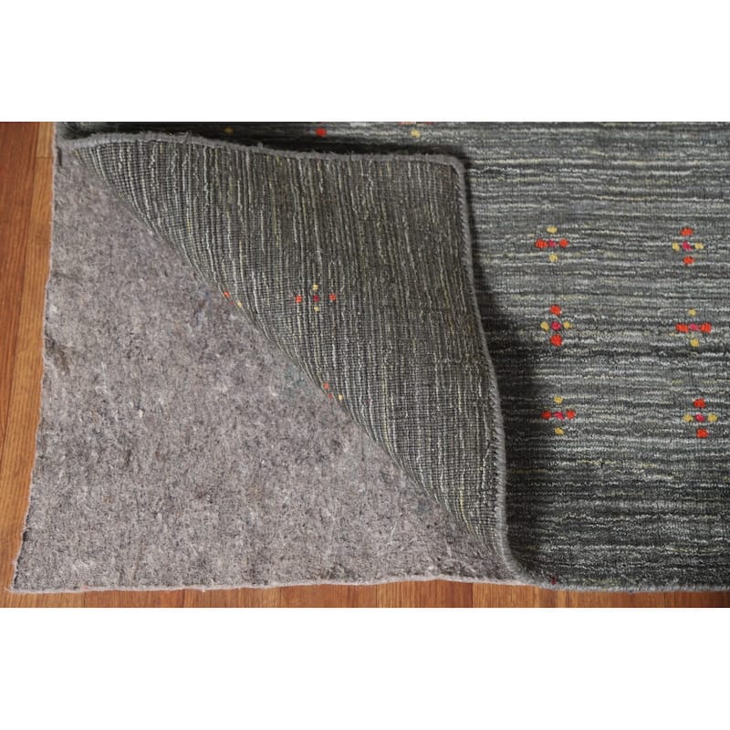 Green Gabbeh Square Area Rug Handmade Wool Carpet - 9'11"x 9'10"