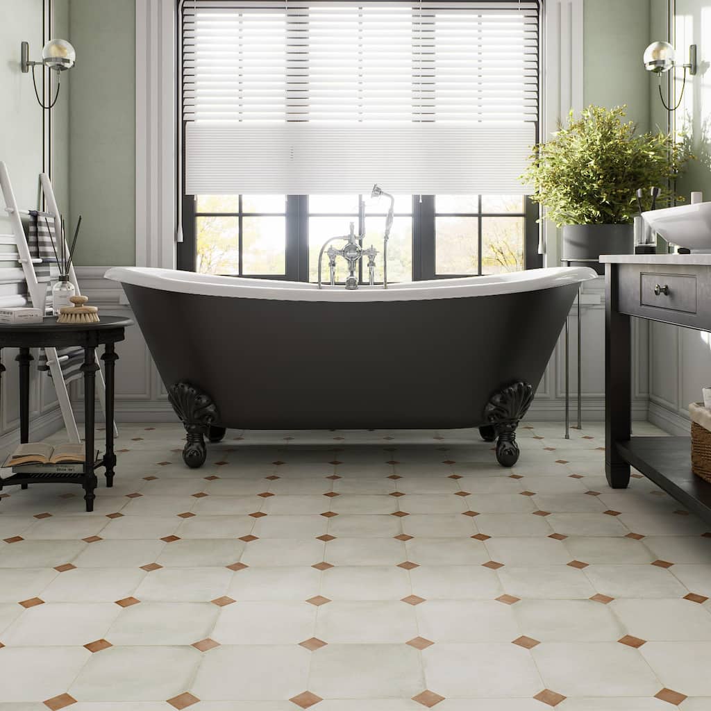 Merola Tile Laverton Octagon Nieve with Taco Natural 7-7/8" x 7-7/8" Porcelain Floor and Wall Tile