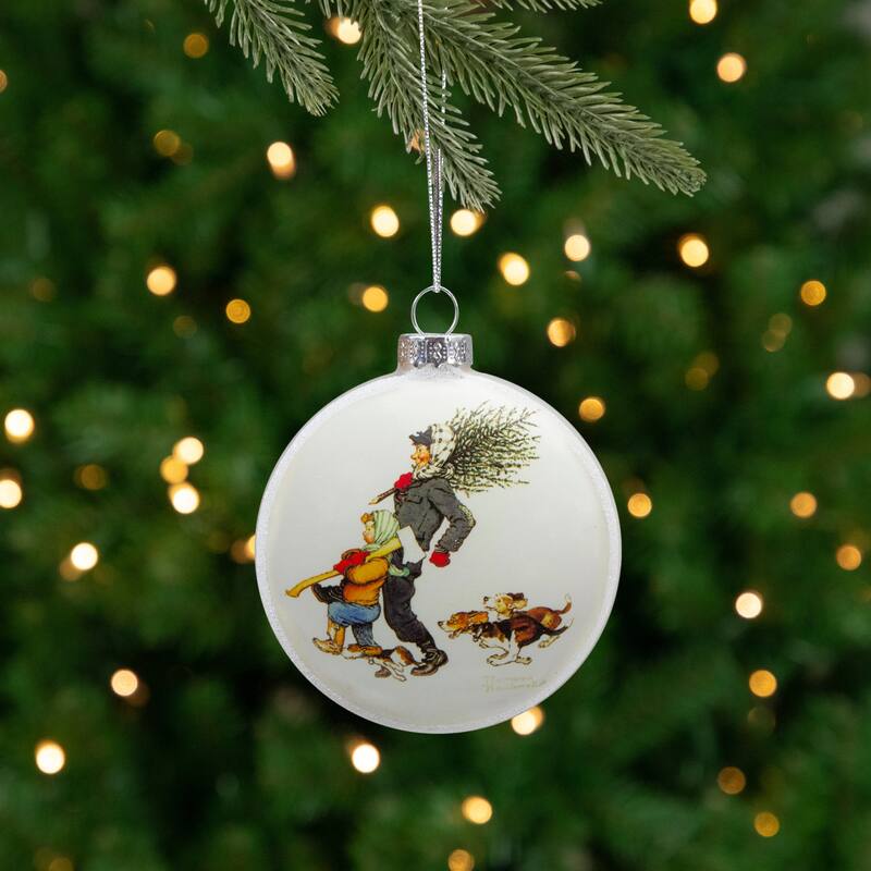3" Norman Rockwell 'Bringing Home The Tree' Glass Christmas Ornament