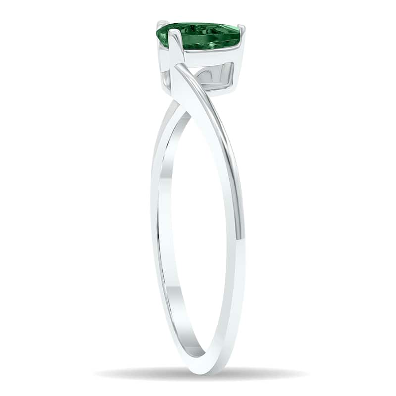Women's Solitaire Emerald Wave Ring in 10K White Gold