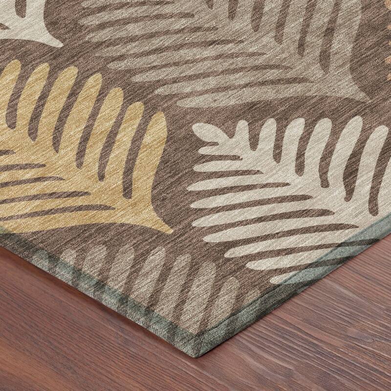 Machine Washable Indoor/ Outdoor Modern Fern Chantille Rug