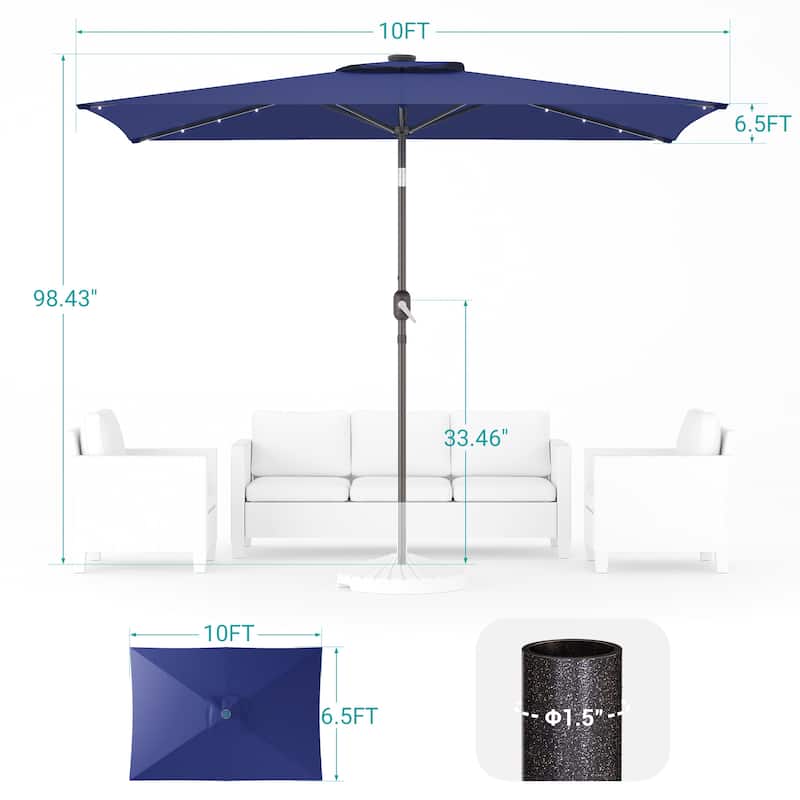 Bonosuki 10 x 6.5ft LED Patio Rectangular Umbrella Outdoor Market Umbrella Aluminium/Steel with Tilt and Crank