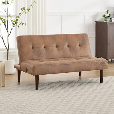 Foldable Sofa Bed with Adjustable Backrest, Charging Port, Coffee Microfiber