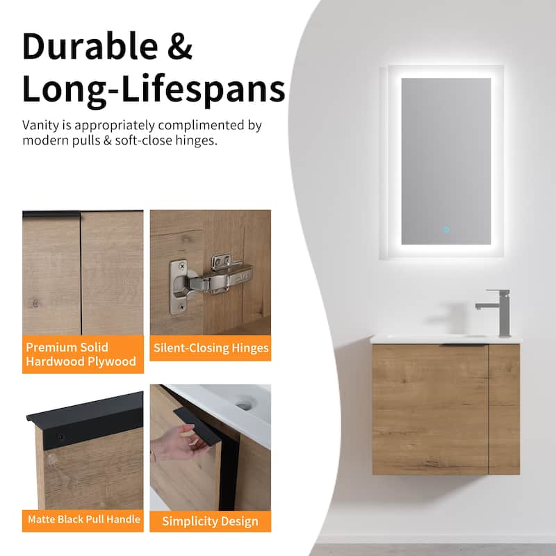 Bathroom Vanity With Sink In 22 Inch, Floating Bathroom Vanity With Soft Close Door