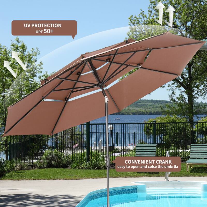 Ainfox 10 ft Patio Umbrella with Base 3 Tiers Outdoor Market Umbrella