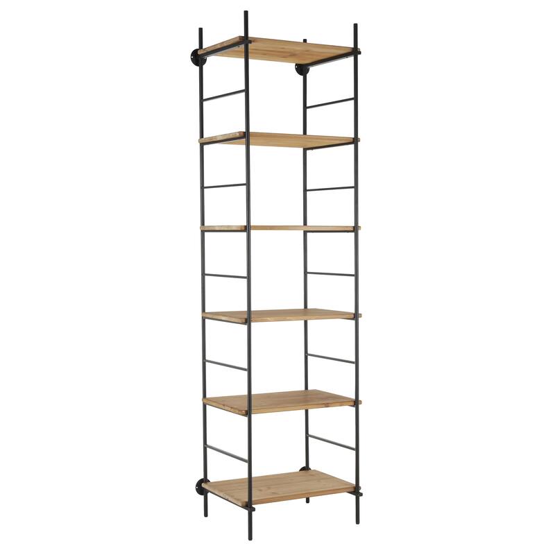 Wood Rectangular 6 Level Shelving Unit with Black Metal Ladder Frames - Brown - Roche River Decor