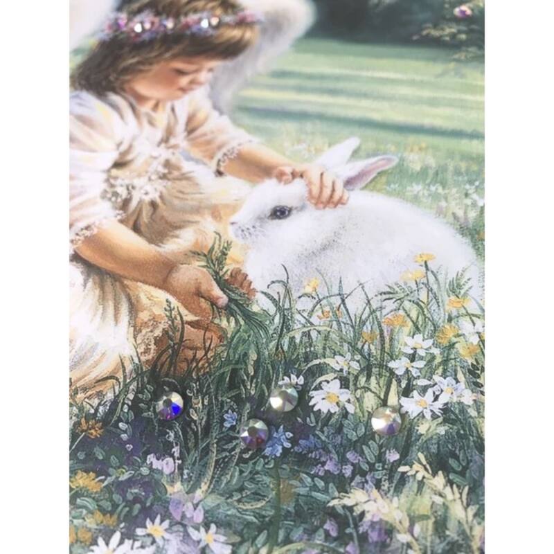 White Purple Angel Swarovski Crystals Square Pizazz Wall Art 10"x 10"