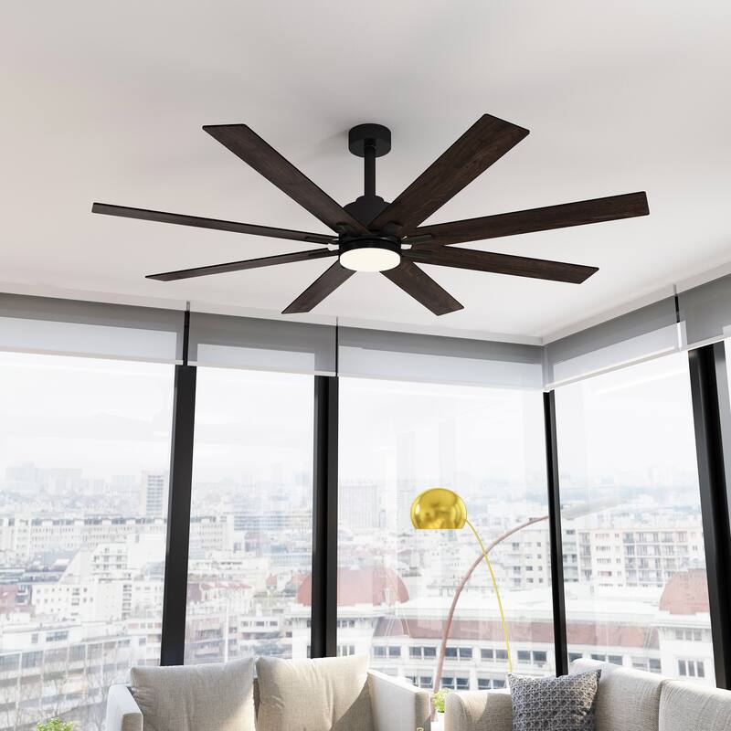 72-Inch Ceiling Fan with Wooden Blades and Timer Function, LED Lights