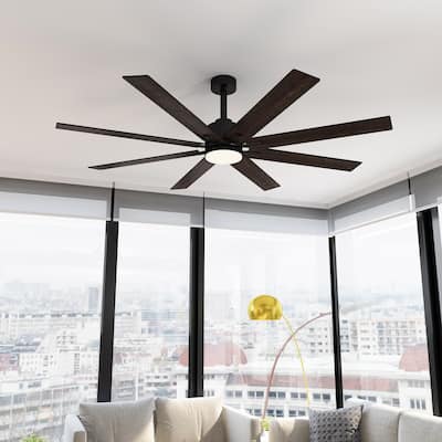 72-Inch Ceiling Fan with Wooden Blades and Timer Function, LED Lights