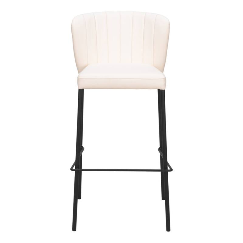 Set of 2 Modern Cream Faux Leather Bar Stools with Full Back and Footrest 29" Bar Height Chairs - 39”H x 18.9”W x 19.7”D