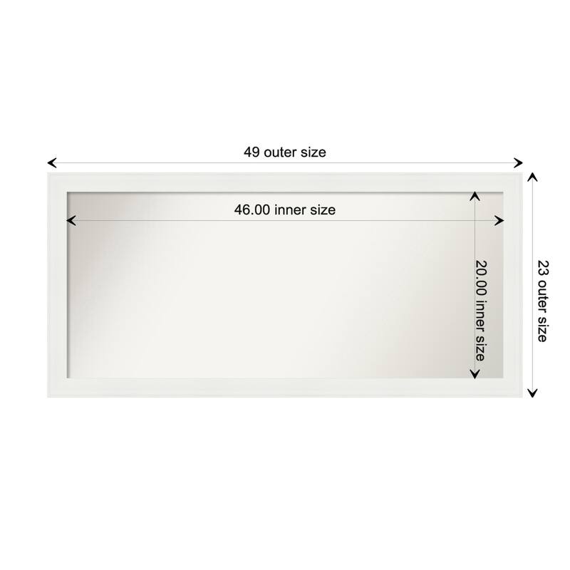 Vanity White Narrow Framed Non-Beveled Custom Wall Mirror, Bathroom Vanity Mirror - Outer Size: 49.5 x 23.5