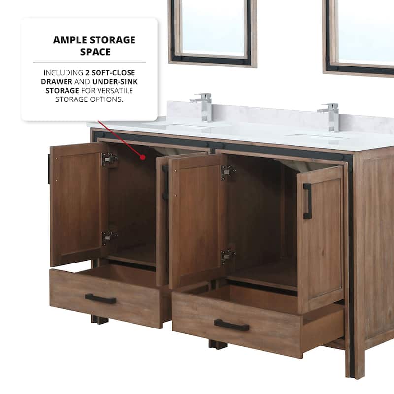 Ziva Bath Vanity, White Quartz Top and Mirrors