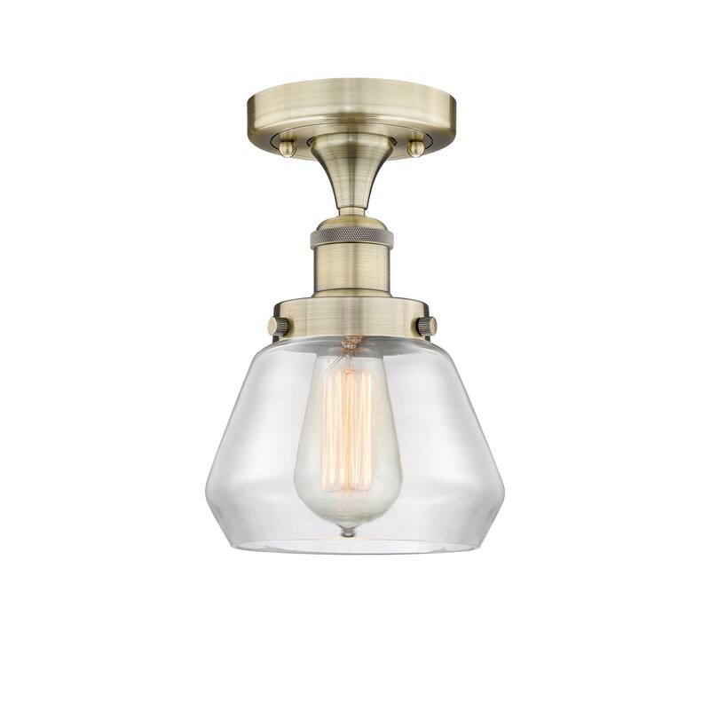 Innovations Lighting Fulton - 1 Light 7" Semi-Flush Mount - Antique Brass/Clear