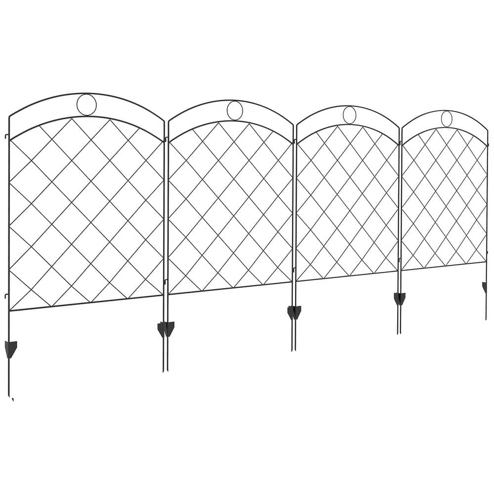 Outsunny Garden Fence, 4 Pack Steel Fence Panels, 11.4' L x 43" H, Rust-Resistant Animal Barrier Decorative Border Flower Edging