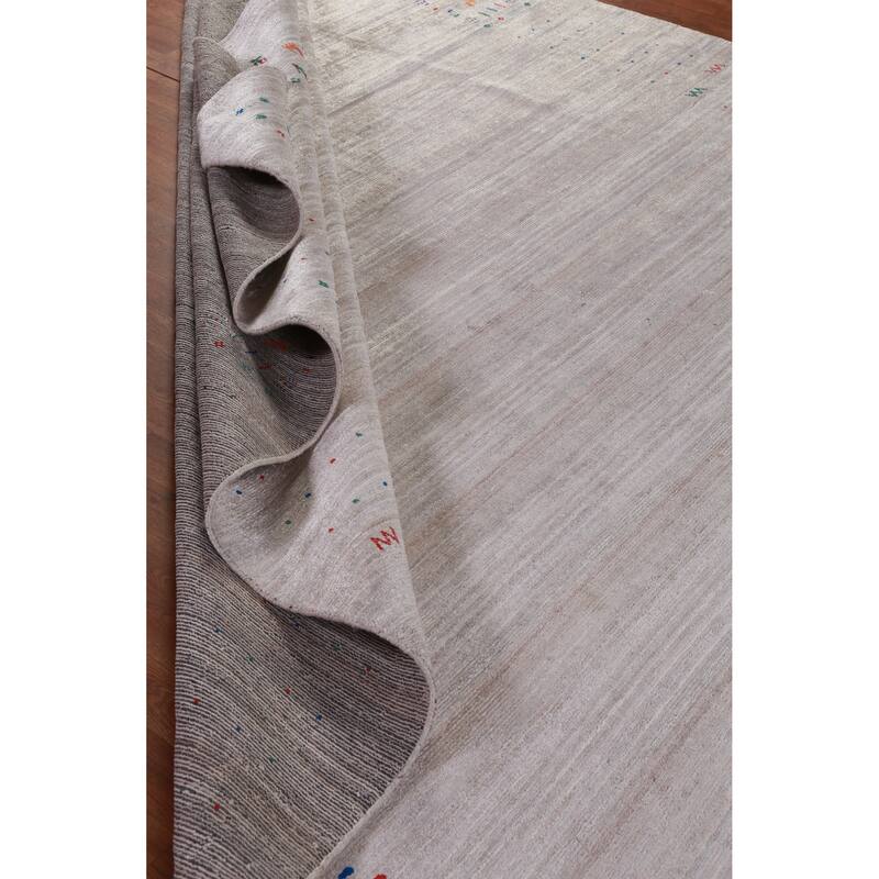 Hand Knotted Oriental 100% Wool Carpet Tribal Stripe Beige & Ivories Gabbeh Area Rug - 12' 3'' X 9' 2''