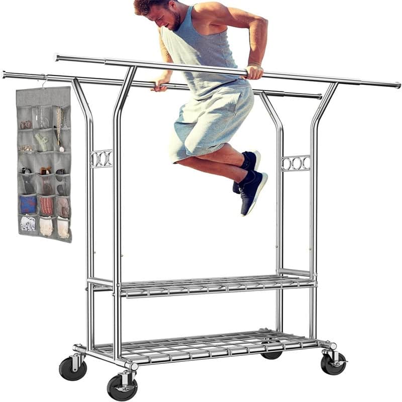 Heavy Duty Clothes Rack Rolling Clothing Rack - 40"D x 22"W x 4"H