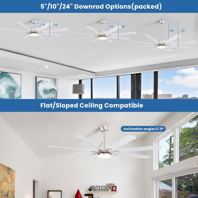 66" Large Smart Windmill Ceiling Fan with Light, Remote/APP Control, Dimmable LED Included