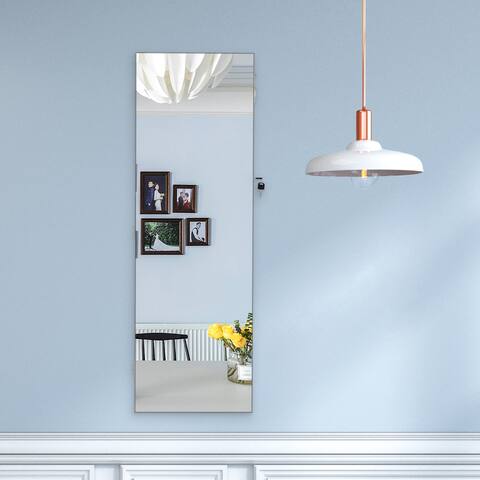 43.4in. White MDF Mirror Wall Hanging Jewelry Armoire Storage