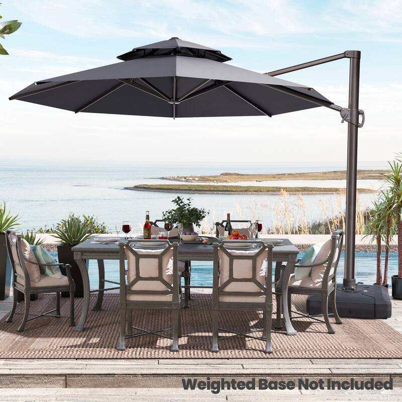 10 FT x 13 FT Outdoor Luxury Solar LED Patio Cantilever Umbrella With Base