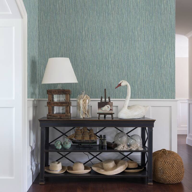 A-Street Prints Raffia Thames Aqua Faux Grasscloth Wallpaper
