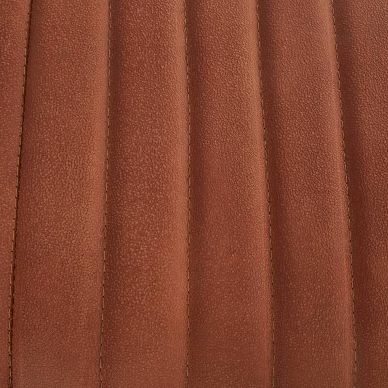 Brown Leather Upholstered Bench with Linear Tufted Panels and Black Metal Hairpin Legs