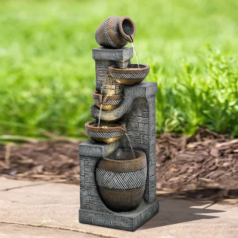 42.5'' Pot Water Fountain with Lights Resin Water Feature