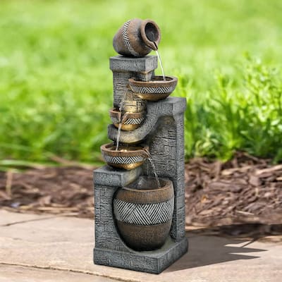 42.5'' Pot Water Fountain with Lights Resin Water Feature