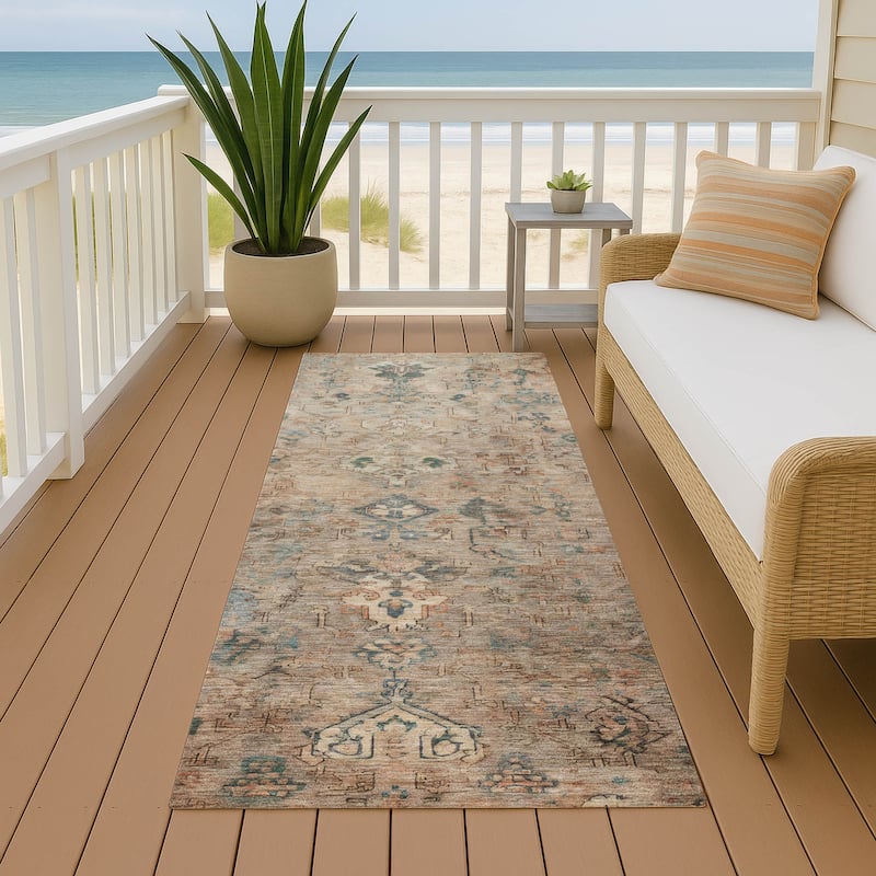 Machine Washable Indoor/ Outdoor Traditional Serenity Chantille Rug - Khaki - 2'3" x 7'6"