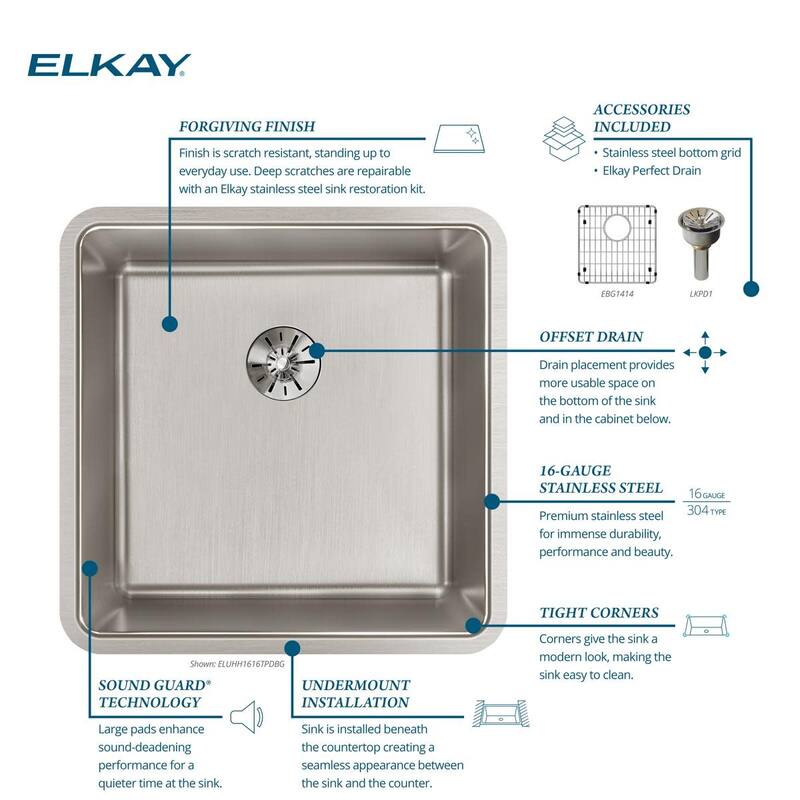 Elkay ELUHH1616TPDBG Lustertone Iconix 18-1/2" Undermount Single Basin - Stainless Steel