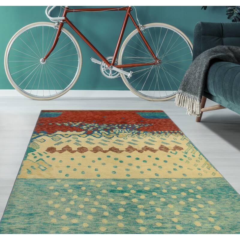 Balochi Adeeb Beige/Lt. Green Rug - 4'2" x 5'11"