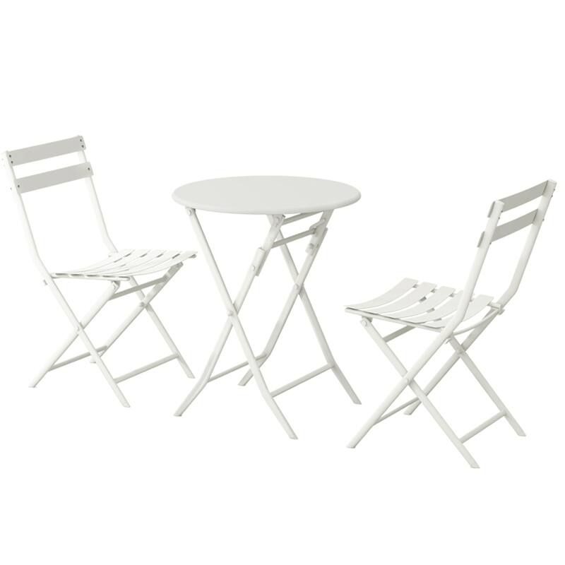 3-Piece Metal Indoor Outdoor Bistro Set, Patio Foldable Round Table and Chairs Set - White