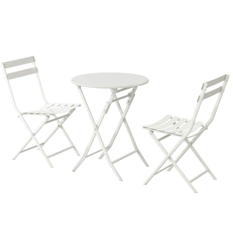 3 Piece White Foldable Outdoor Patio Bistro Sets