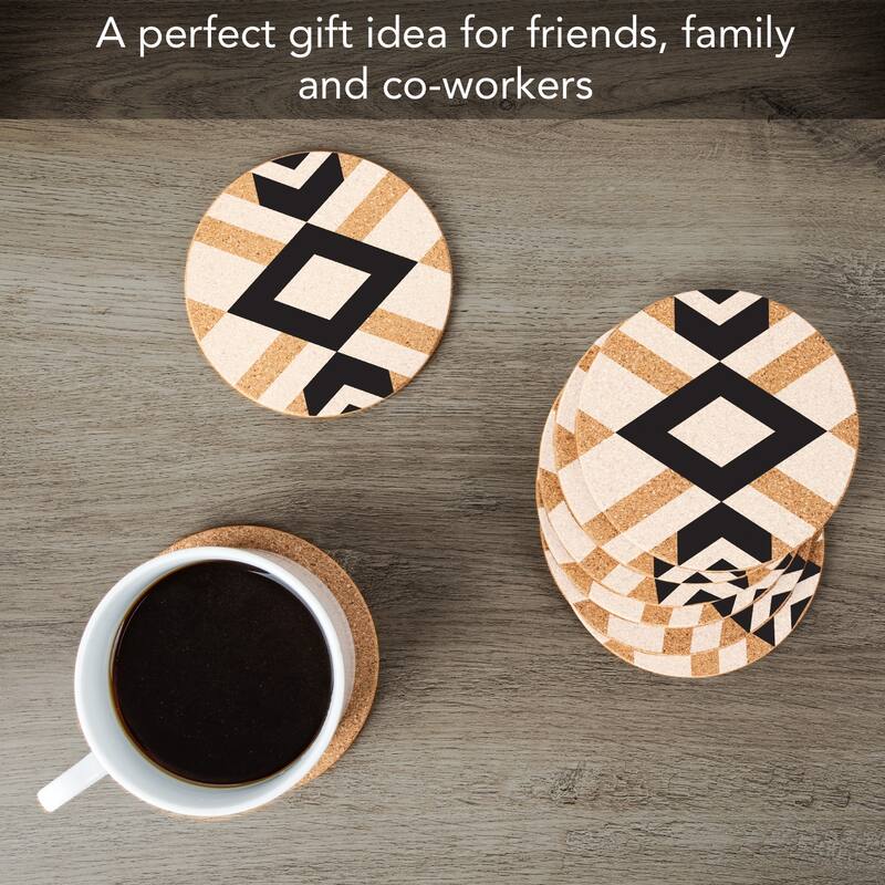 Southwest Pattern 4 Pack Absorbent Cork Coaster Made in The USA 4" Round