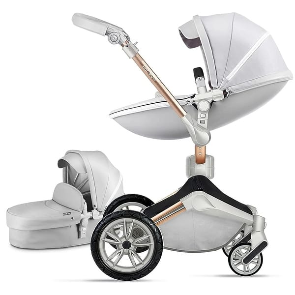slide 2 of 3, Hot Mom Stylish Baby Stroller: F23 Height-Adjustable Seat and Reclining Baby Carriage Grey