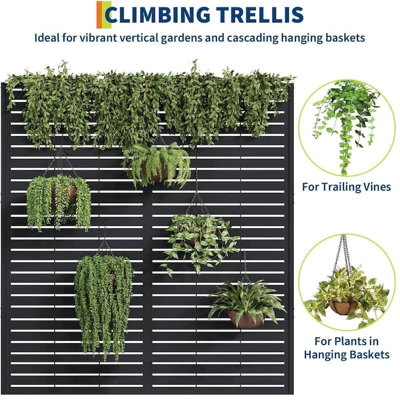 Metal Privacy Screen Planter Box, Raised Garden Bed for Climbing Plants, Veggies, Horizontal Stripes