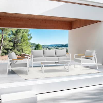 Royal 4-Piece Patio All Weather Deep Seating Outdoor Conversation Set with Gray Cushions