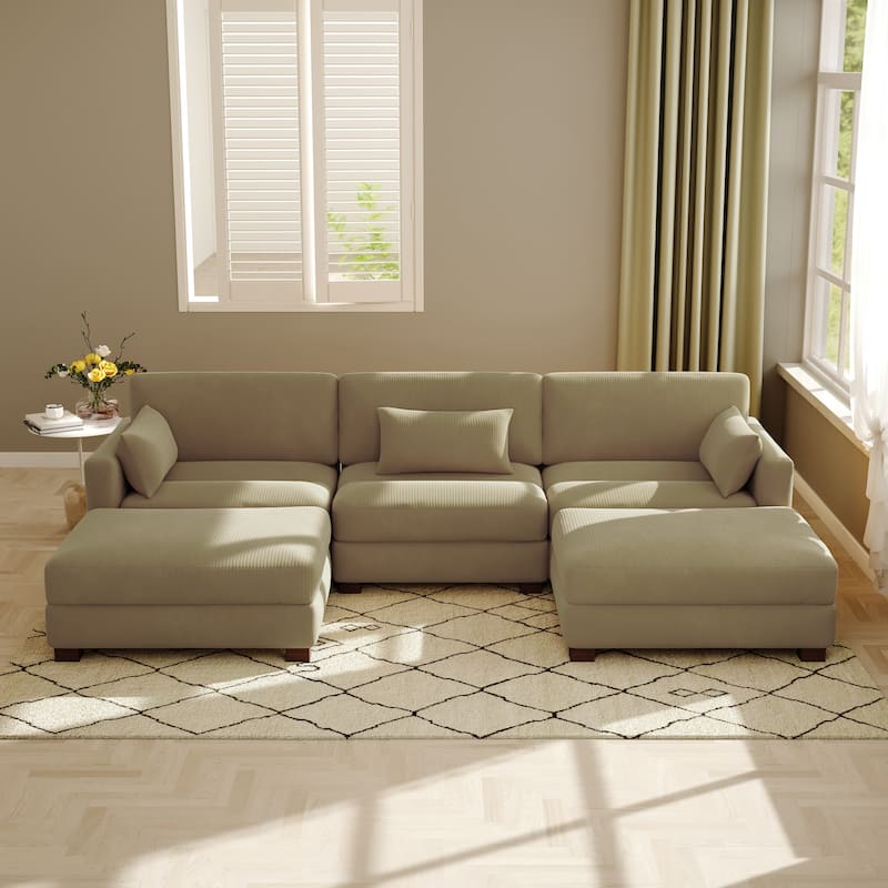 5-Piece U Shaped Couch Modular Sectional Sofa with Ottoman - Camel