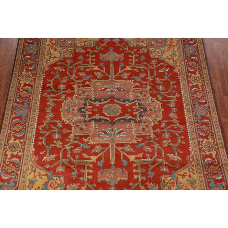 Heriz Serapi Indian Area Rug Hand-Knotted Wool Carpet - 9'0"x 11'10"