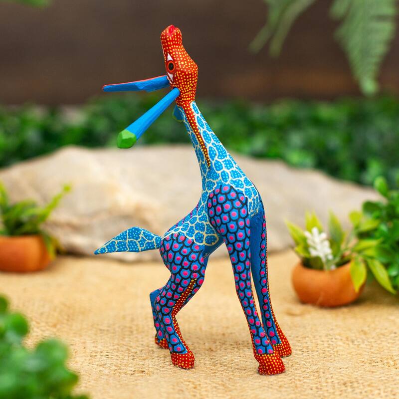 Novica Handmade Stargazing Giraffe In Blue Wood Alebrije Sculpture